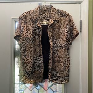 Notations Twin Set (attached camisole) Leopard/Animal/Tribal Print Shirt XL